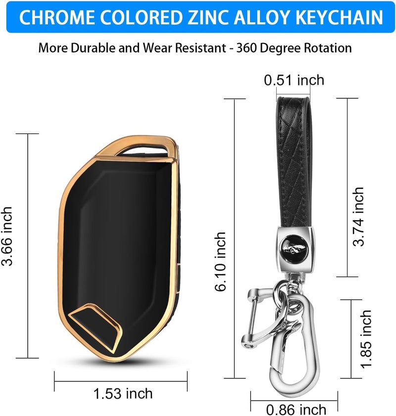 QBUC for Kia Key fob Cover,Soft TPU 360°Car Key Case Protector with Leather Keychain Compatible with Kia Telluride 2023/2024 5 Buttons Smart Key (Black) - Image 3